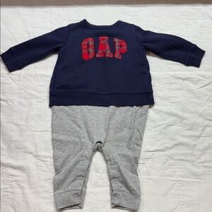 GAP Navy Blue & Gray Plaid Logo Baby Toddler Jumpsuit One-Piece